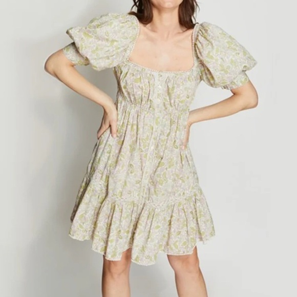 Anthropologie Love The Label Boho Cottagecore Floral Puff Sleeve Mini Dress S - Picture 1 of 13